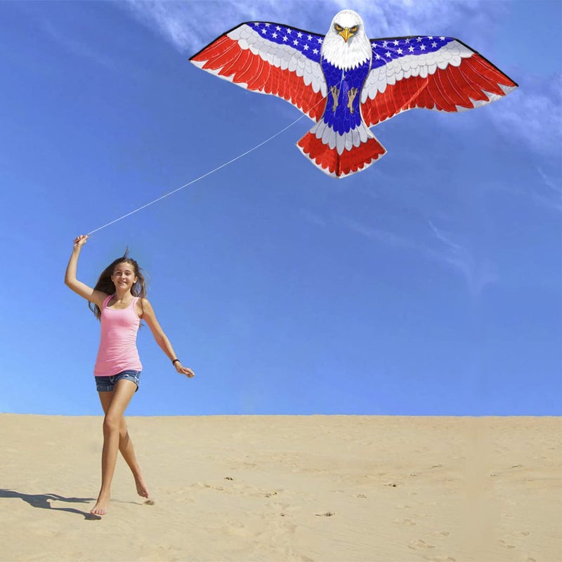 HONBO Huge Patriotic Eagle Kites for Adults and Kids,Easy to Fly for Beach Trip, Outdoor Activities-Wingspan 73â€-200ft Line with Swivel-Bonus Durable Polyester Bag - Image 4